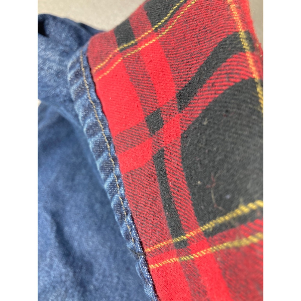 Cabela's Casuals Flannel Lined Jeans Women 14 Long Blue Denim Plaid Insulated - Picture 14 of 16
